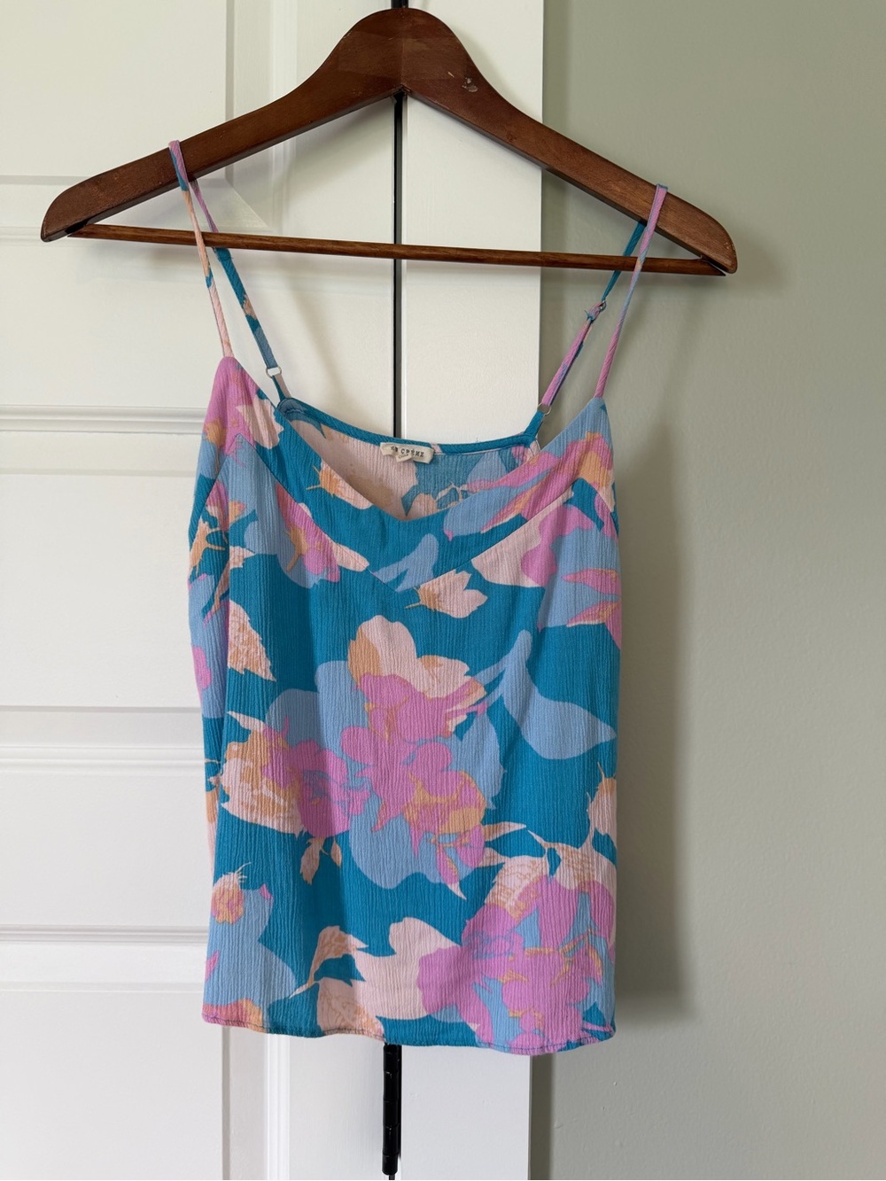 En Creme Teal Floral Sleeveless Cami Tank Small